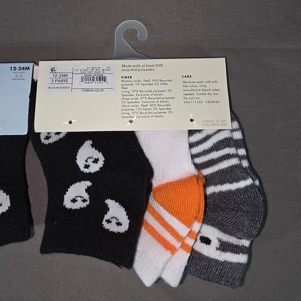 Cat & Jack Toddler Halloween Low Cut Socks 3 Pairs Ghost Mummy 12-24M Shoe 3-5
